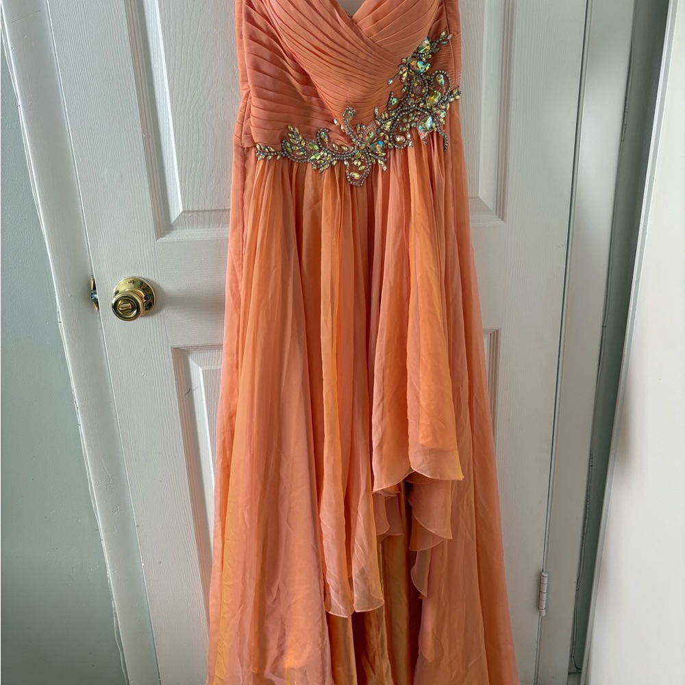 Elegant Peach Evening Gown with Embellishments